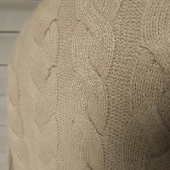 NYC Turtleneck Sweater Angora Wool Mock Neck Beige Cable Knit Long Sleeve Tunic - Picture 7 of 10